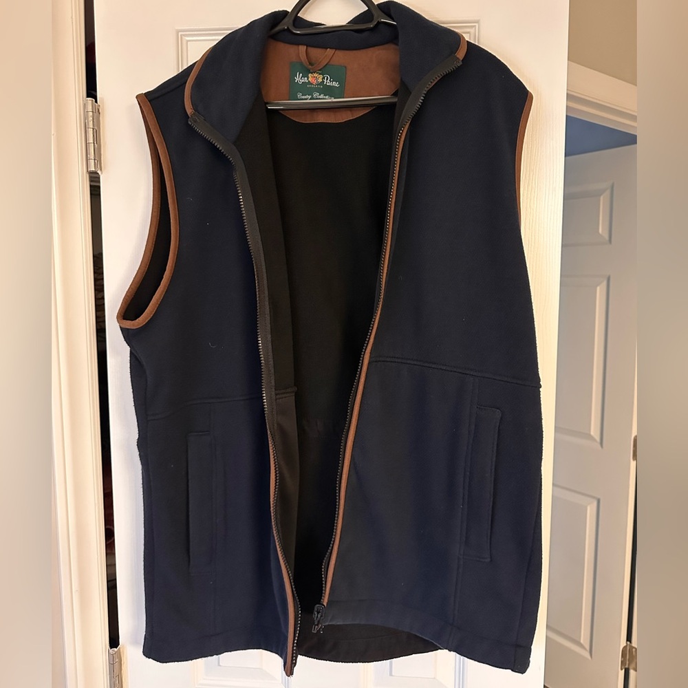 Men's Dark Blue Vest with Brown Accents